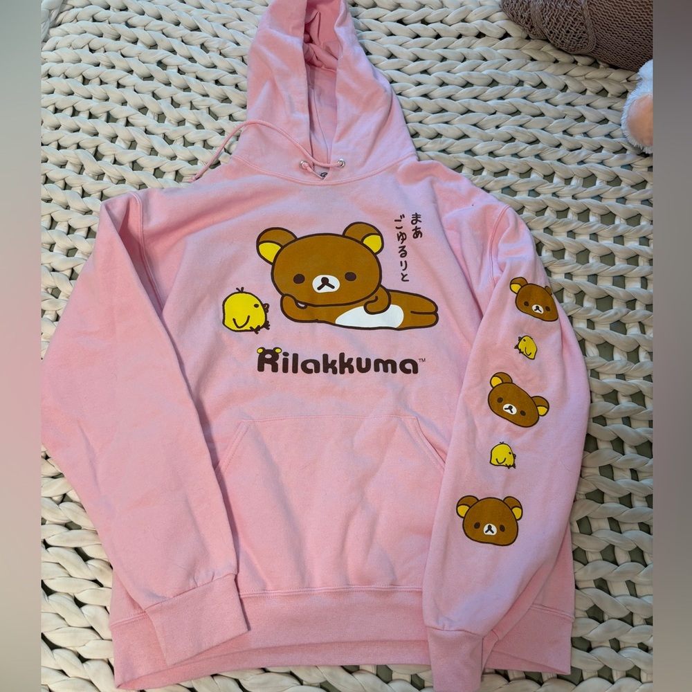 Rilakkuma pink teddy bear hoodie size L